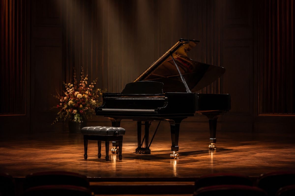 Grand piano prepared for professional live piano performance